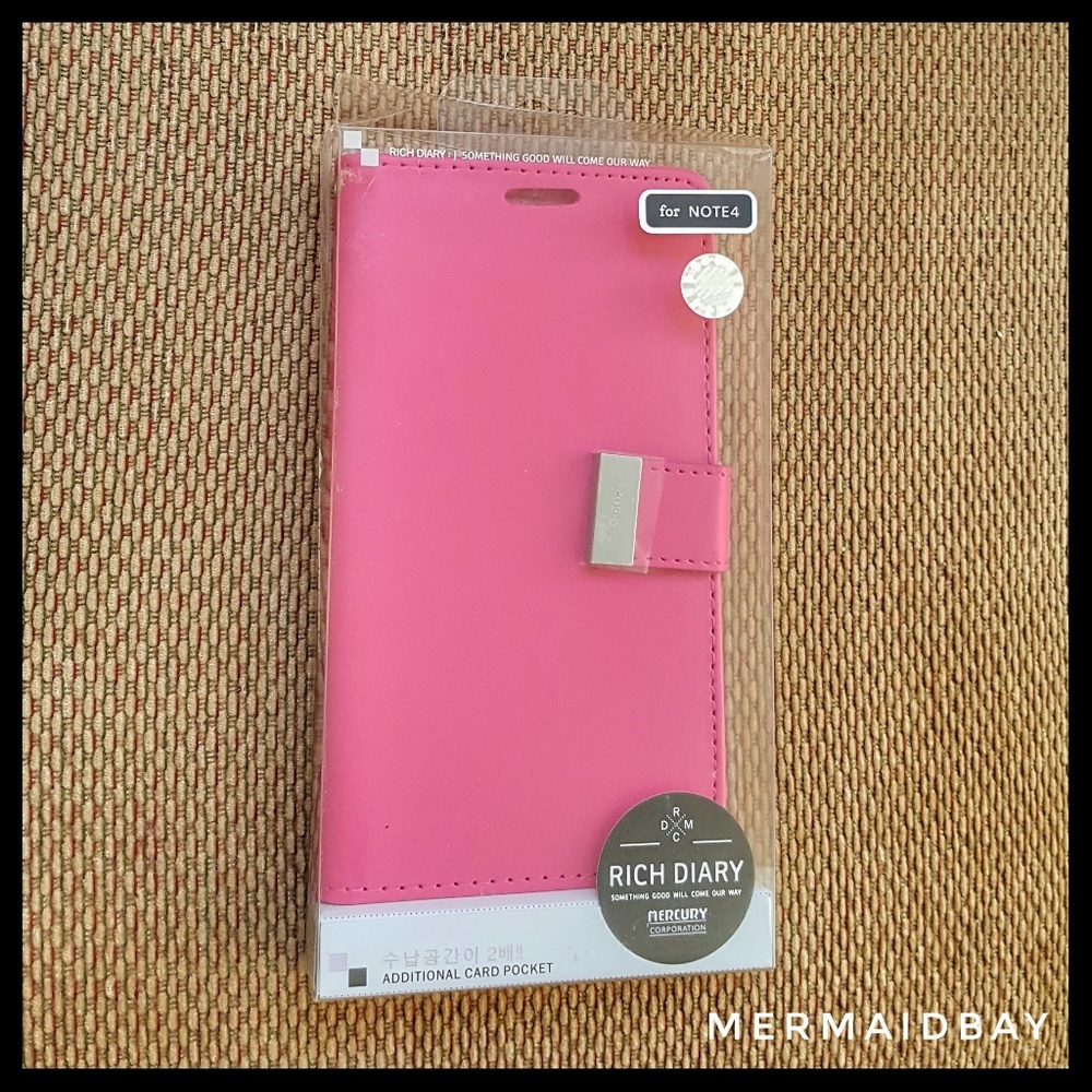 Galaxy Note 4 Magenta Rose Pink Flip Wallet Case - Picture 3 of 7